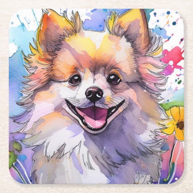 Pommern Hund Papper Underlägg Kvadrat (Framsidan)