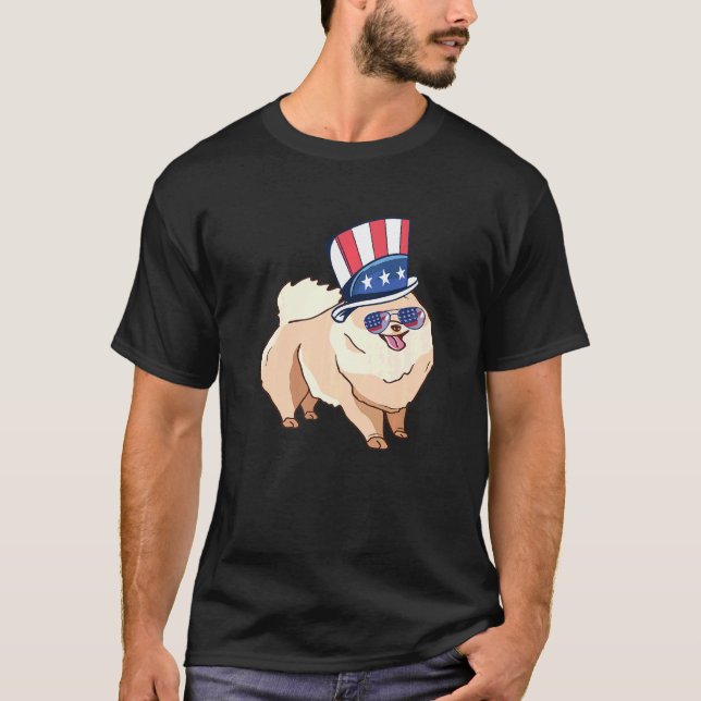 Pommern Hund Patriotic Pom Hund American Flagga Us T Shirt (Framsida)