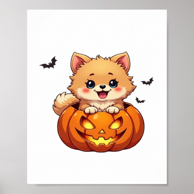 Pommern hund pumpkin Classic T-S Poster (Framsidan)