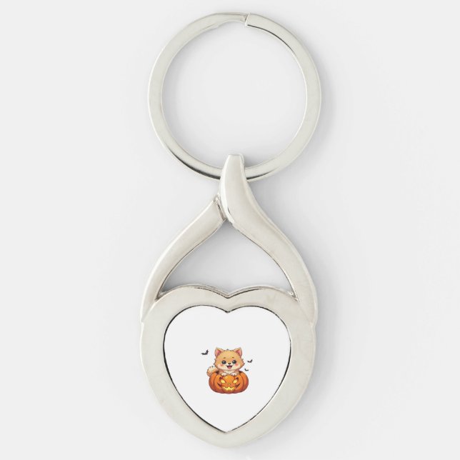 Pommern hund pumpkin Classic T-S Twisted Heart Silverfärgad Nyckelring (Framsidan)