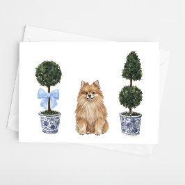 Pommern Hund Puppy Topiary Watercolor Kort
