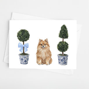 Pommern Hund Puppy Topiary Watercolor Kort