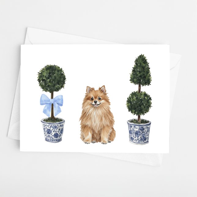Pommern Hund Puppy Topiary Watercolor Kort (Skapare uppladdad)