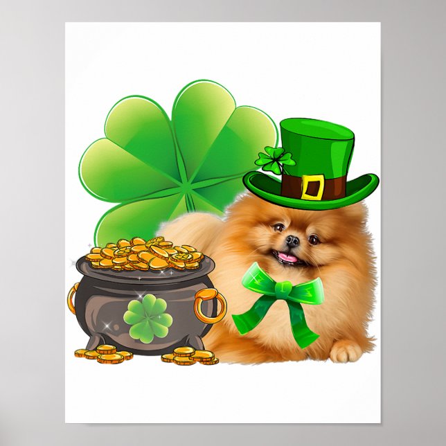 Pommern Hund Shamrock St patricks day Irish Poster (Framsidan)