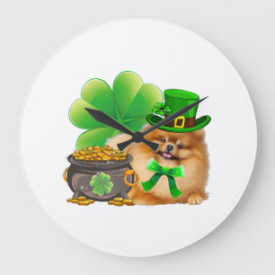 Pommern Hund Shamrock St patricks day Irish Stor Klocka