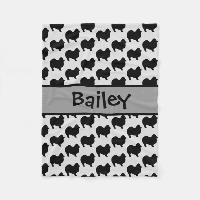 Pommern Hund Silhouette ANPASSNINGSBAR Fleecefilt (Framsidan)