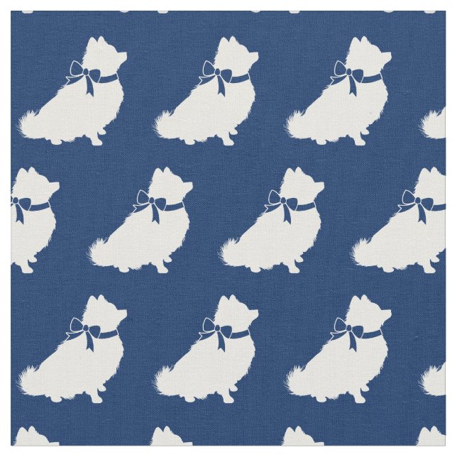 Pommern Hund Silhouette Pet Navy Blue Tyg (Närbild)