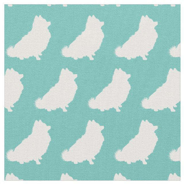 Pommern Hund Silhouette Pet Teal Tyg (Närbild)