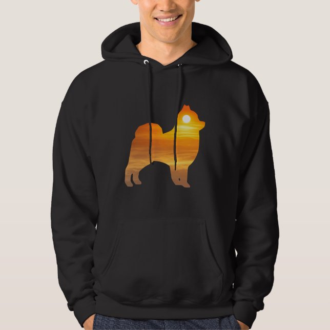 Pommern Hund Silhouette Sunrise Hoodie (Framsida)