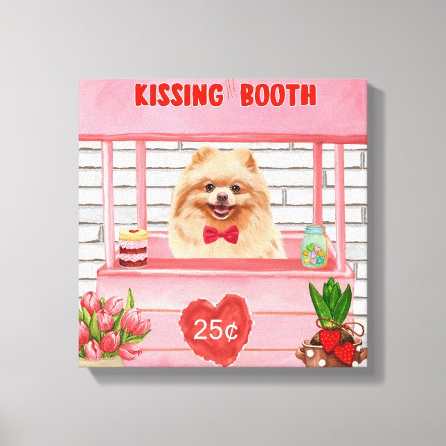 Pommern Hund Valentindagen Kissing Booth Canvastryck (Framsida)