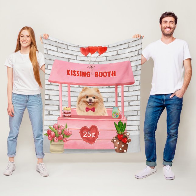 Pommern Hund Valentindagen Kissing Booth Fleecefilt (På plats)