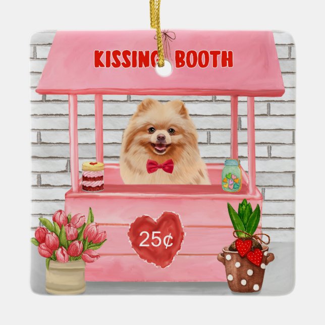 Pommern Hund Valentindagen Kissing Booth Julgransprydnad Keramik (Framsida)