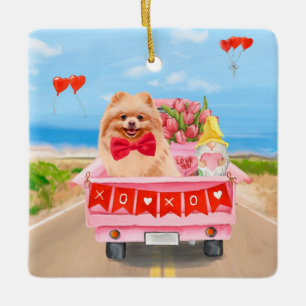 Pommern Hund Valentindagen Lastbil Hearts Julgransprydnad Keramik