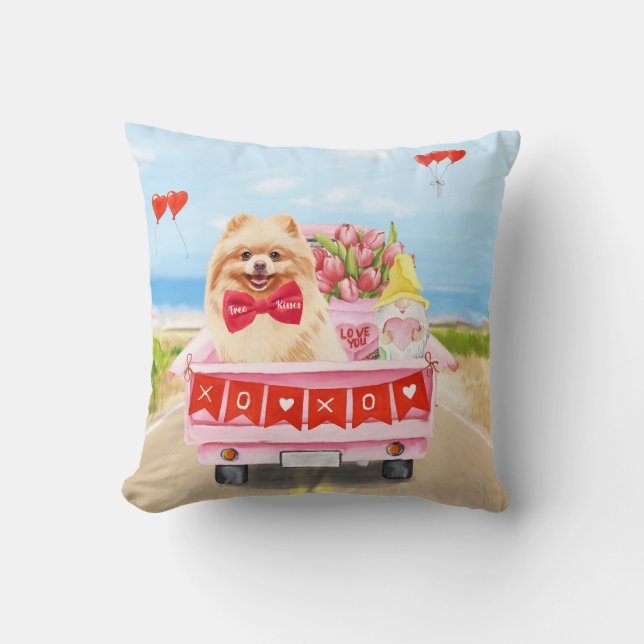 Pommern Hund Valentindagen Lastbil Hearts Kudde (Framsida)