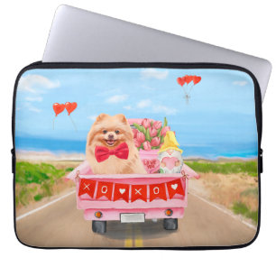 Pommern Hund Valentindagen Lastbil Hearts Laptop Fodral