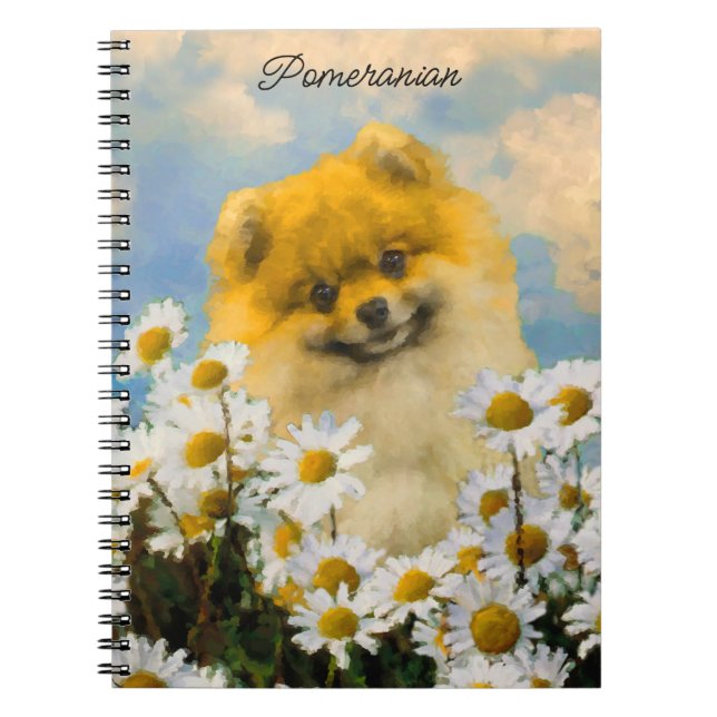 Pommern i Daisy Painting - Original Hund Art Anteckningsbok (Framsidan)