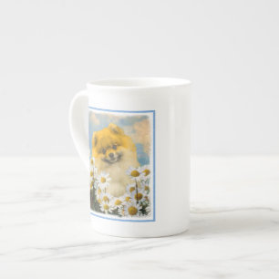 Pommern i Daisy Painting - Original Hund Art Benporslin Mugg