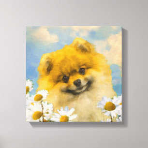 Pommern i Daisy Painting - Original Hund Art Canvastryck