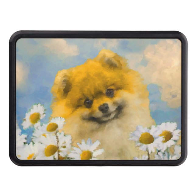 Pommern i Daisy Painting - Original Hund Art Dragkroksskydd (Framsidan)