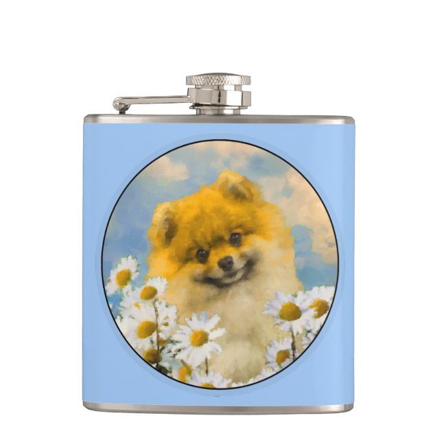 Pommern i Daisy Painting - Original Hund Art Fickplunta (Framsidan)