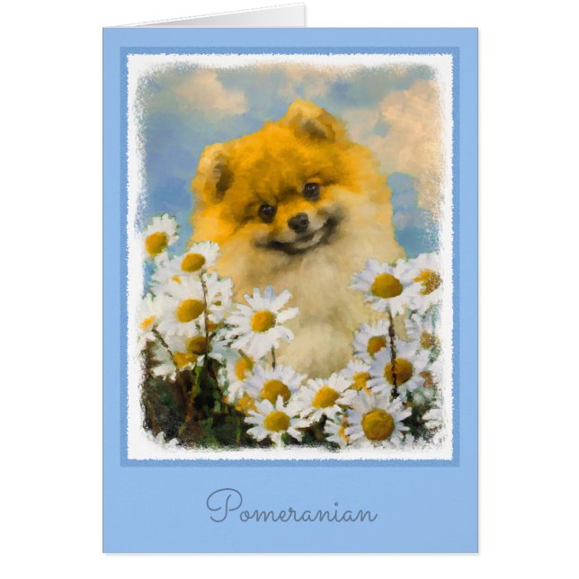 Pommern i Daisy Painting - Original Hund Art Hälsningskort (Framsidan)