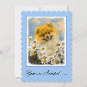 Pommern i Daisy Painting - Original Hund Art Inbjudningar