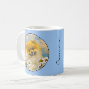 Pommern i Daisy Painting - Original Hund Art Kaffemugg