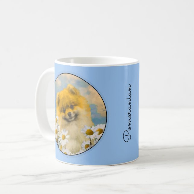 Pommern i Daisy Painting - Original Hund Art Kaffemugg (Framsida vänster)