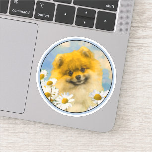 Pommern i Daisy Painting - Original Hund Art Klistermärken