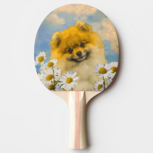 Pommern i Daisy Painting - Original Hund Art Pingisracket (Framsidan)