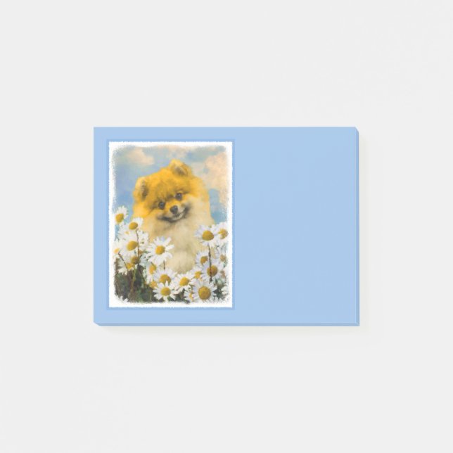 Pommern i Daisy Painting - Original Hund Art Post-it Block (Framsida)