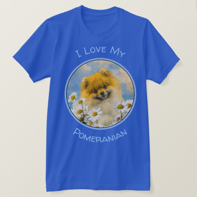Pommern i Daisy Painting - Original Hund Art T Shirt (Design framsida)