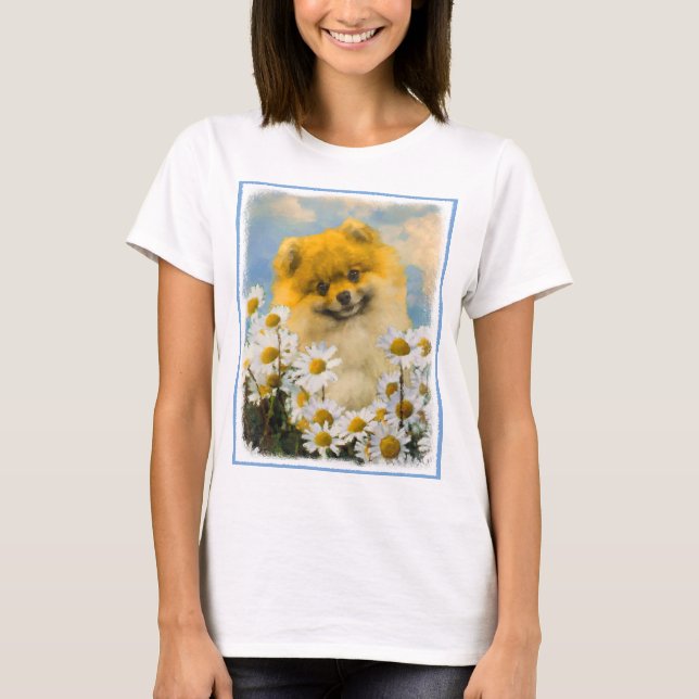 Pommern i Daisy Painting - Original Hund Art Tee (Framsida)
