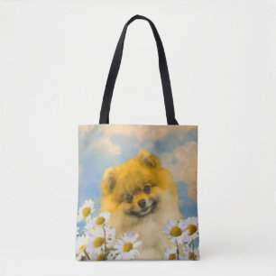 Pommern i Daisy Painting - Original Hund Art Tygkasse