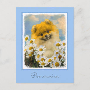 Pommern i Daisy Painting - Original Hund Art Vykort