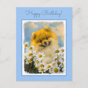Pommern i Daisy Painting - Original Hund Art Vykort