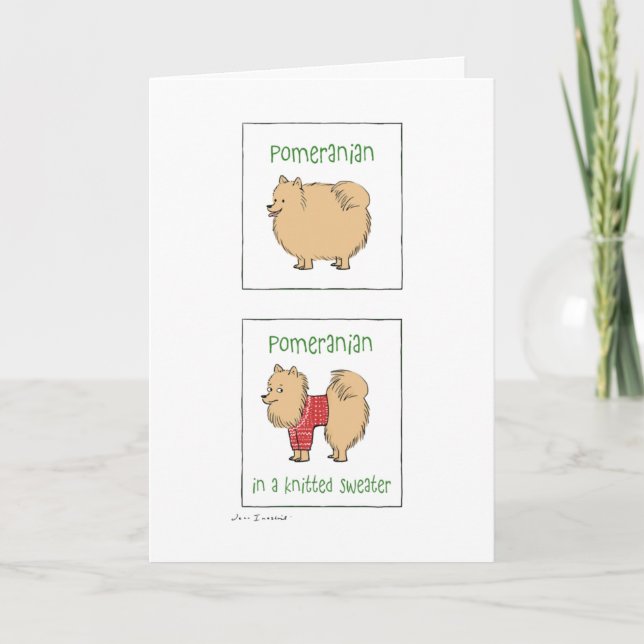 Pommern i en Knitted Sweater | Lustig jul Helgkort (Framsida)