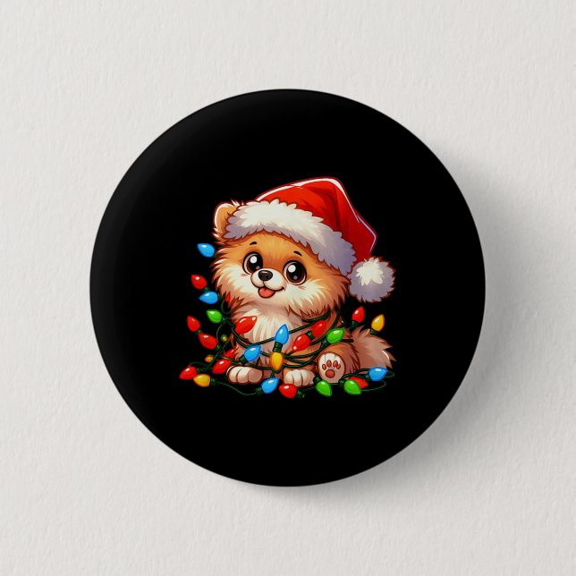Pommern jul Ljus Hund Funny Julafton Knapp (Framsida)