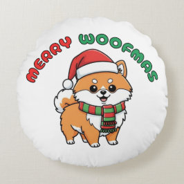 Pommern-julrundan Pillow: Merry Woofmas Rund Kudde