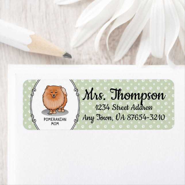 Pommern Mamma Pom Mamma (orange röd) Cute Hund Returadress Etikett (Insitu)
