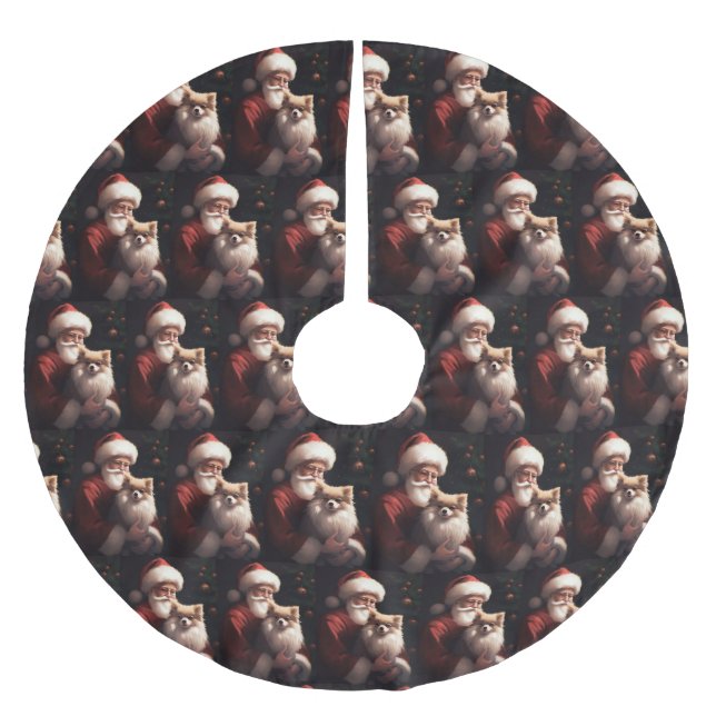 Pommern med Jultomten julafton Julgransmatta Borstad Polyester (Framsidan)