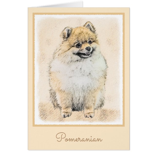 Pommern (Orange) - Original Hund Art Hälsningskort (Framsidan)