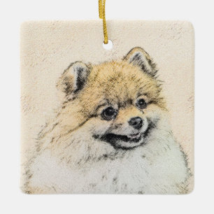 Pommern (Orange) - Original Hund Art Julgransprydnad Keramik