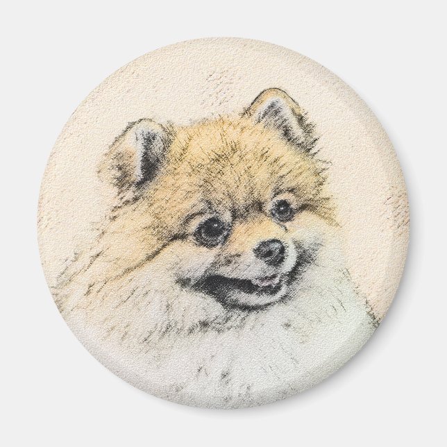 Pommern (Orange) - Original Hund Art Magnet (Framsidan)