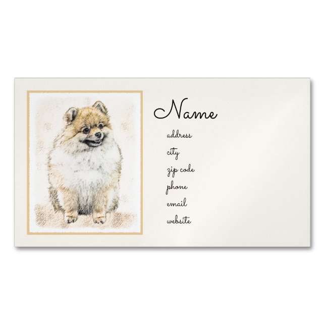 Pommern (Orange) - Original Hund Art Magnetiska Visitkort (Framsida)