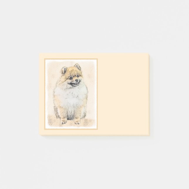 Pommern (Orange) - Original Hund Art Post-it Block (Framsida)