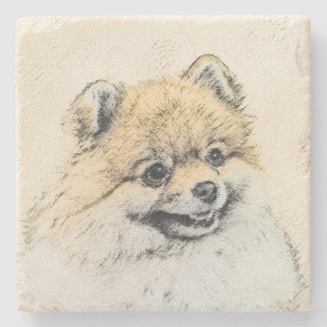 Pommern (Orange) - Original Hund Art Stenunderlägg (Framsidan)