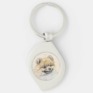 Pommern (Orange) - Original Hund Art Swirl Silverfärgad Nyckelring