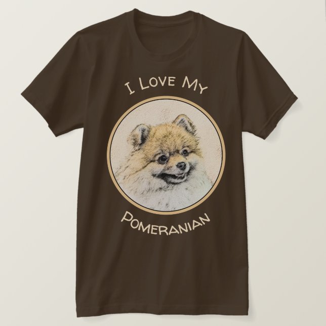 Pommern (Orange) - Original Hund Art T Shirt (Design framsida)