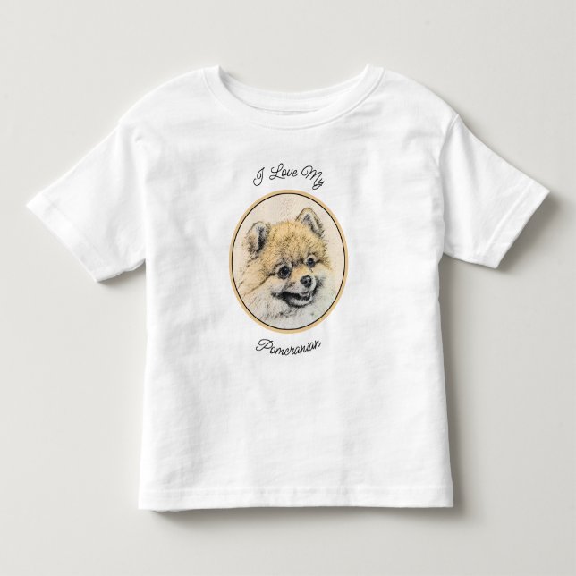 Pommern (Orange) - Original Hund Art T Shirt (Framsida)